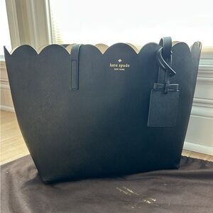 kate spade Black Scallop-Top Tote with Gold Logo